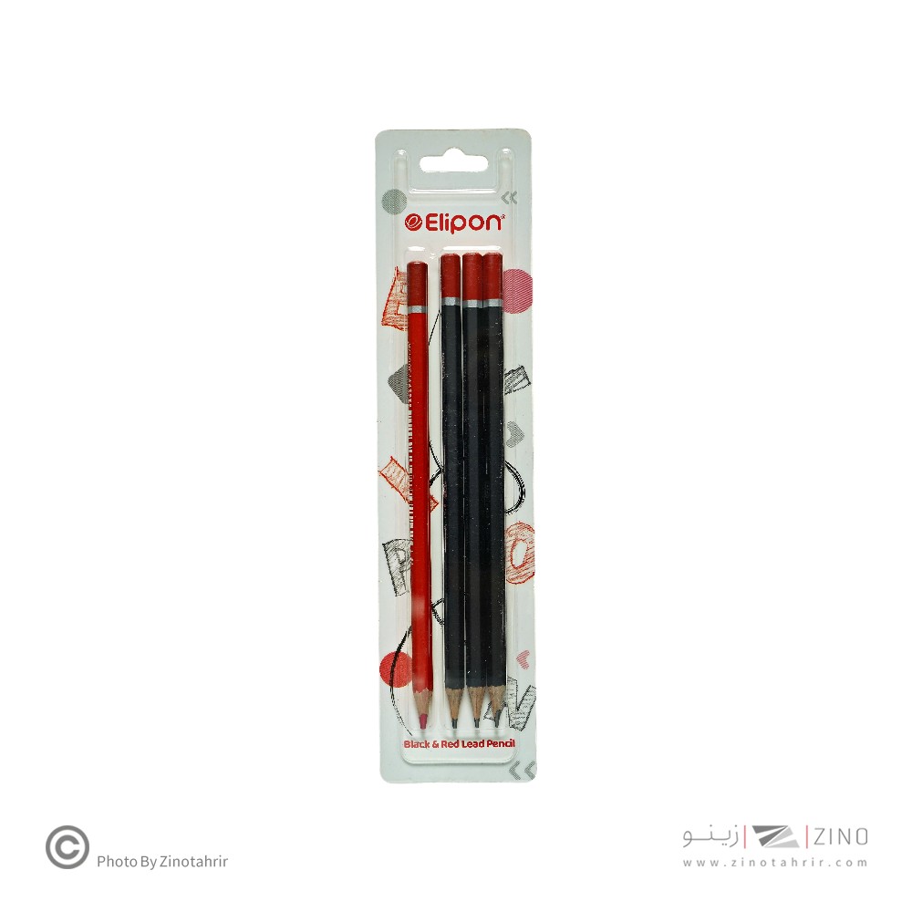 مداد مشکی بلیستری(شش گوش 3عددمشکی 1عددقرمز) الیپون کد8110002