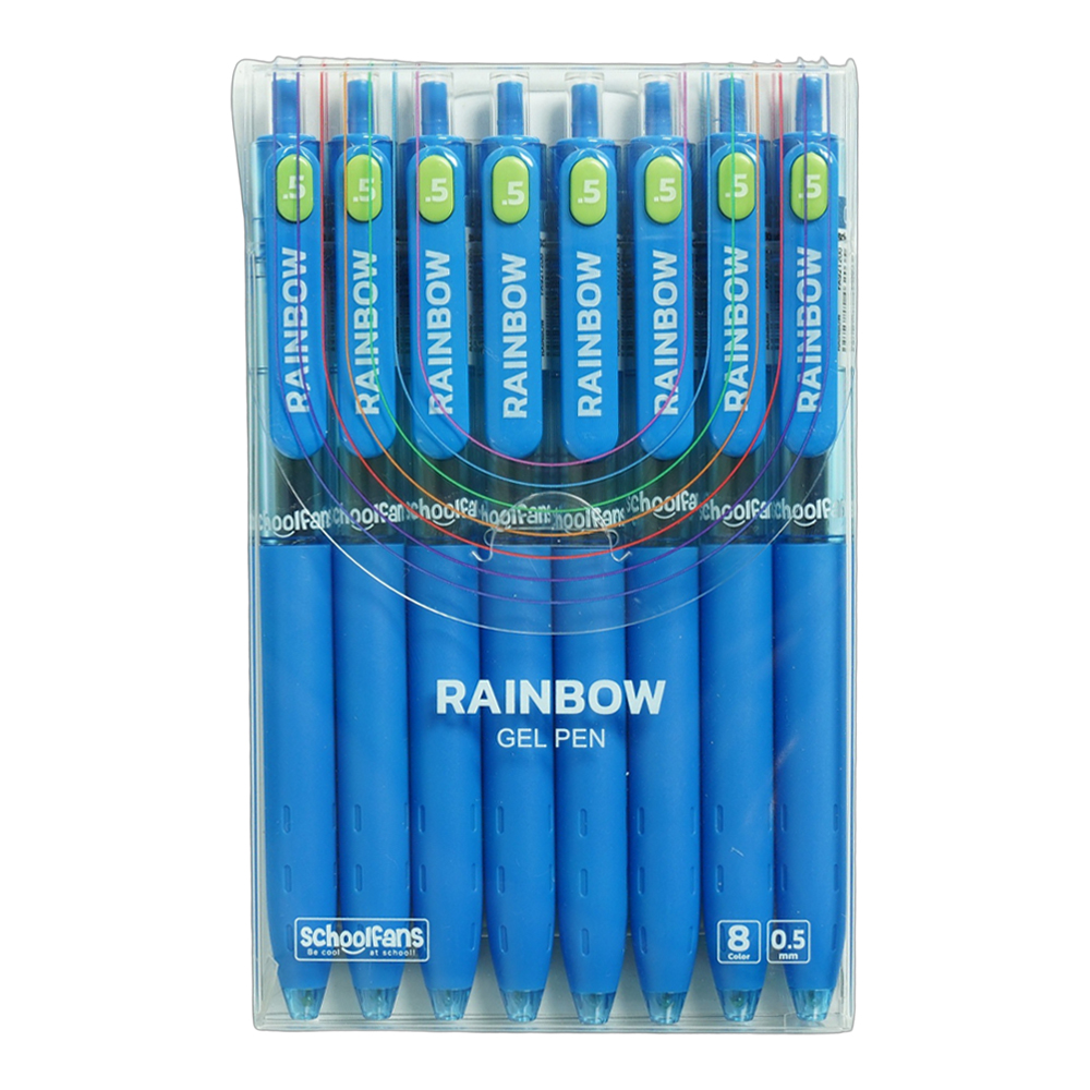 روان نویس0/5 فشاری آبی بدنه گریپ دار(8عددی) اسکول فنز سری RAINBOW