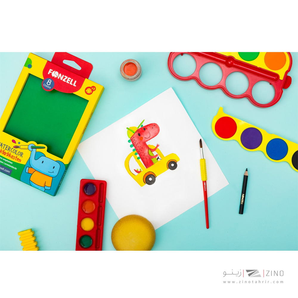آبرنگ 8 رنگ جعبه مقوایی با قرص های 40 میلیمتری و یک عدد قلم مو سری Kids فونزل کد685093
