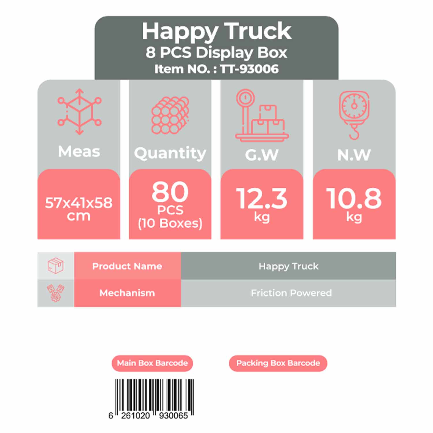 happy truck 8 pec in box تیریتی تویز کد93006ماشین راه سازی کششی