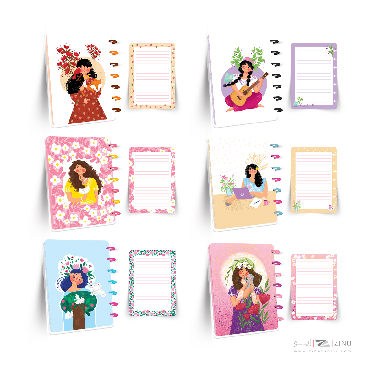 دفتر100برگ20*14جلدطلق پرسی دکمه ای آبرنگ سری تصویرسازی هپی کدA005