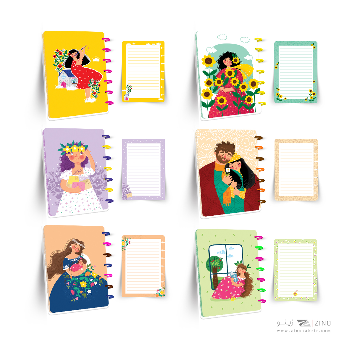 دفتر100برگ20*14جلدطلق پرسی دکمه ای آبرنگ سری تصویرسازی هپی کدA005