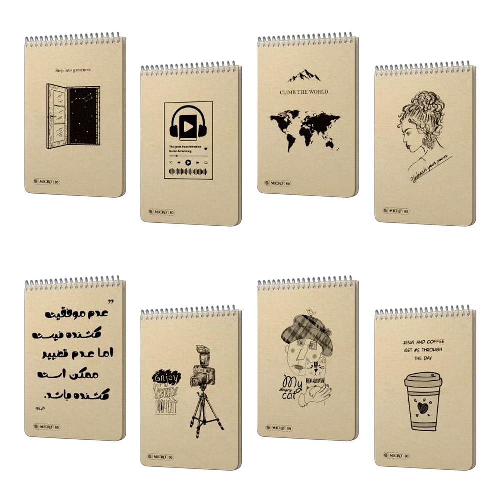 دفتریادداشت 80برگ سیم از بالا جلد سخت کرافت 21*14 میکرو کدF9