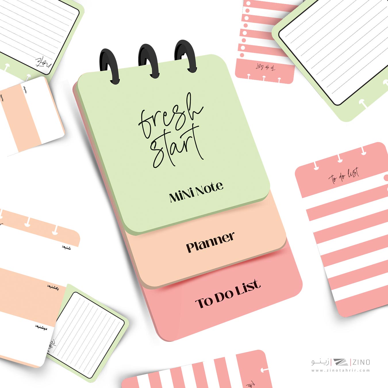 دفتریادداشت90برگ دکمه ای آبرنگ سری پله ای