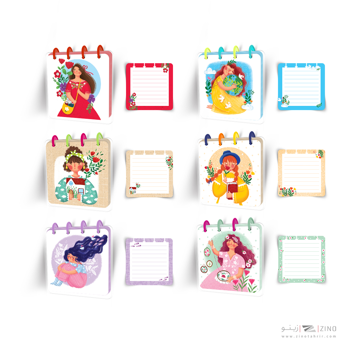 دفتریادداشت100برگ10*10دکمه ای مینی آبرنگ کدA004