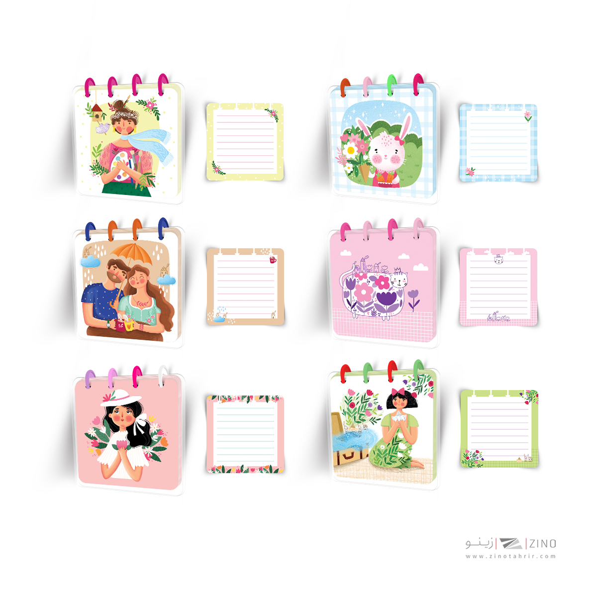 دفتریادداشت100برگ10*10دکمه ای مینی آبرنگ کدA004