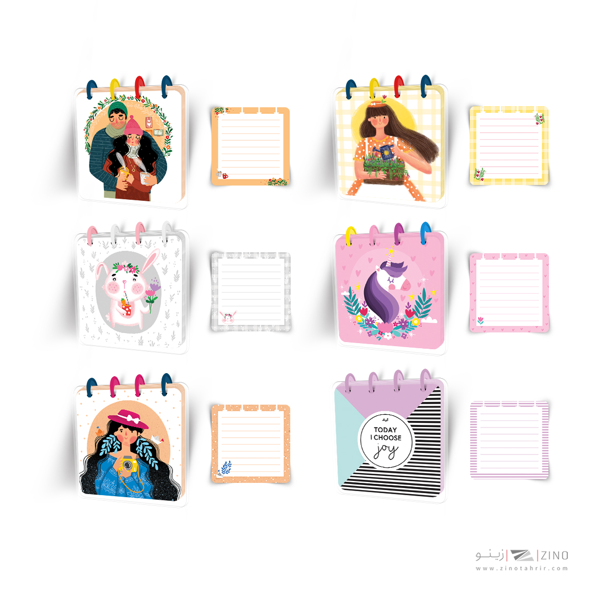 دفتریادداشت100برگ10*10دکمه ای مینی آبرنگ کدA004