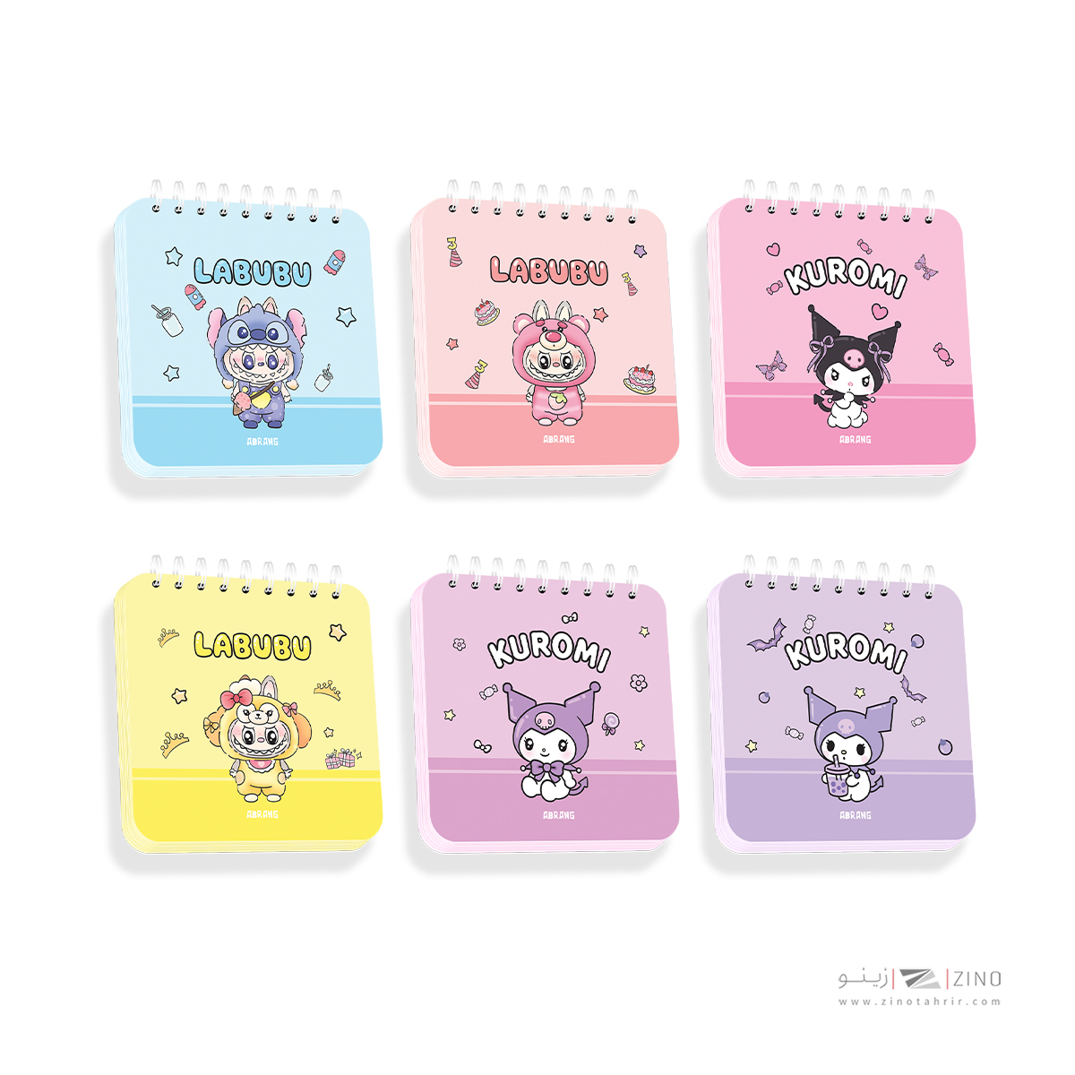 دفتریادداشت100برگ10*10سیم ازبالا(طرح کرومی و لبوبو)آبرنگ کدA070