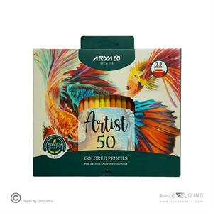 مدادرنگی 50رنگ جعبه مقوایی حرفه ای/آرتیست آریا کد3608یا3604