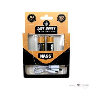 باتری قلمی کارت شارژی2عددی2600میلی آمپر همراه با کابل تایپ سی ناس